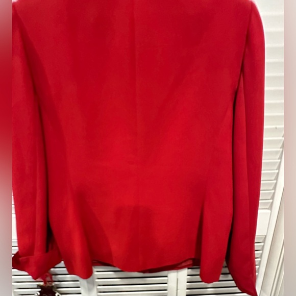 Solid red one button jacket pants suit by Kasper size 14 - Picture 9 of 16